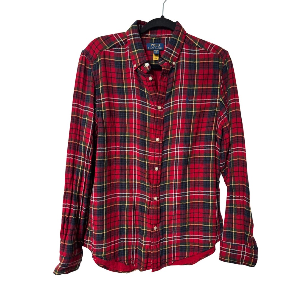 Polo Ralph Lauren Kids Red Plaid Flannel Button Down Shirt XL 18-20 Pony Logo